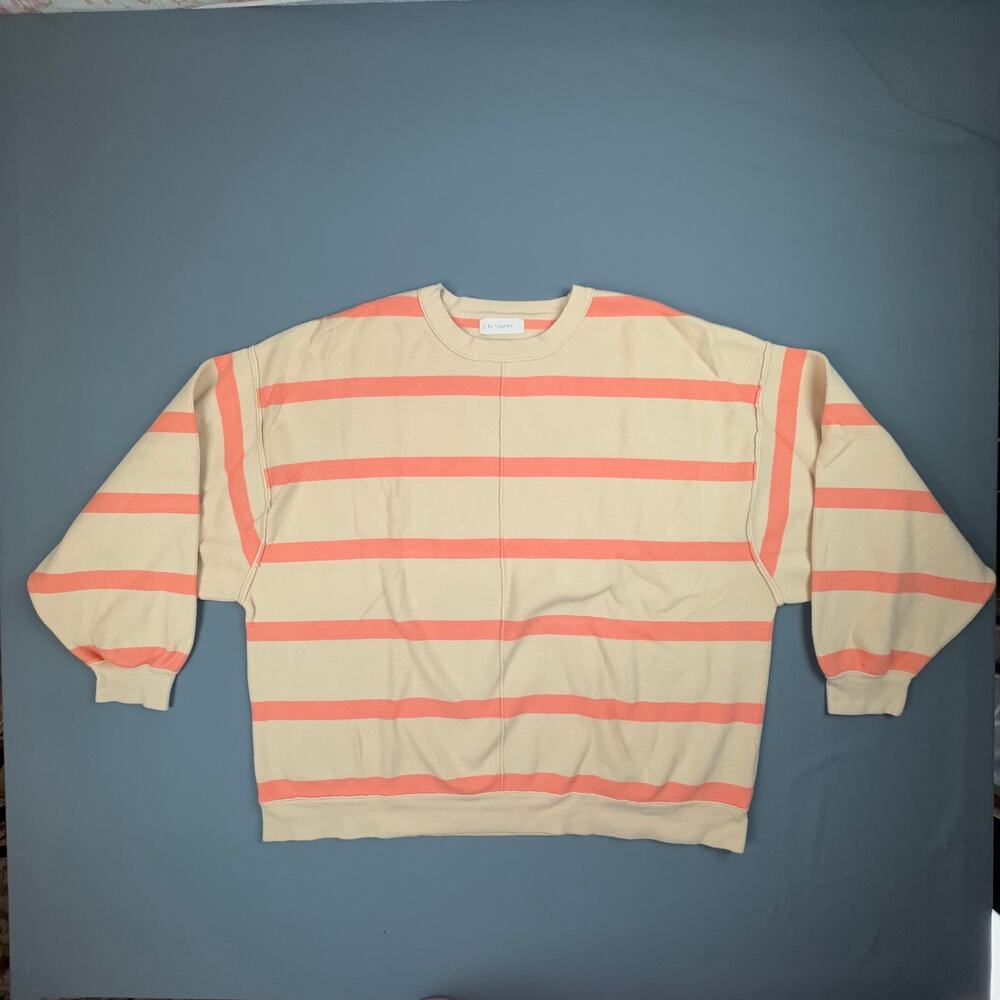 By Together Striped Balloon Sleeve Knit Pullover M Peach Cream Cozy